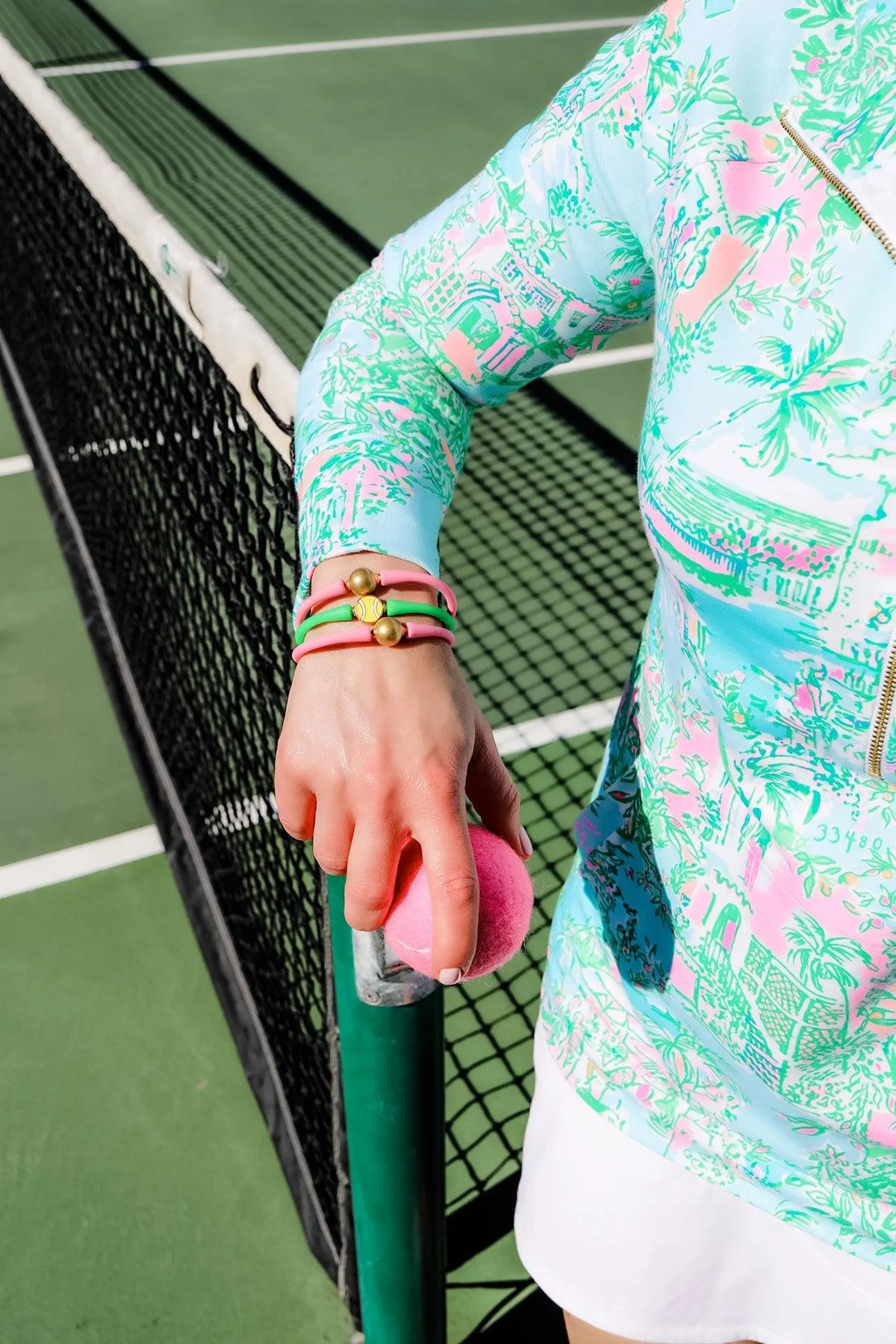 Bali 24K Gold Plated Ball Bead Silicone Bracelet in Pink - FINAL SALE sold by Canvas Style product image thumbnail 2