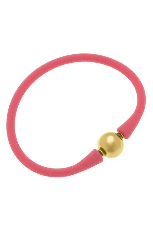 Bali 24K Gold Plated Ball Bead Silicone Bracelet in Pink - FINAL SALE sold by Canvas Style