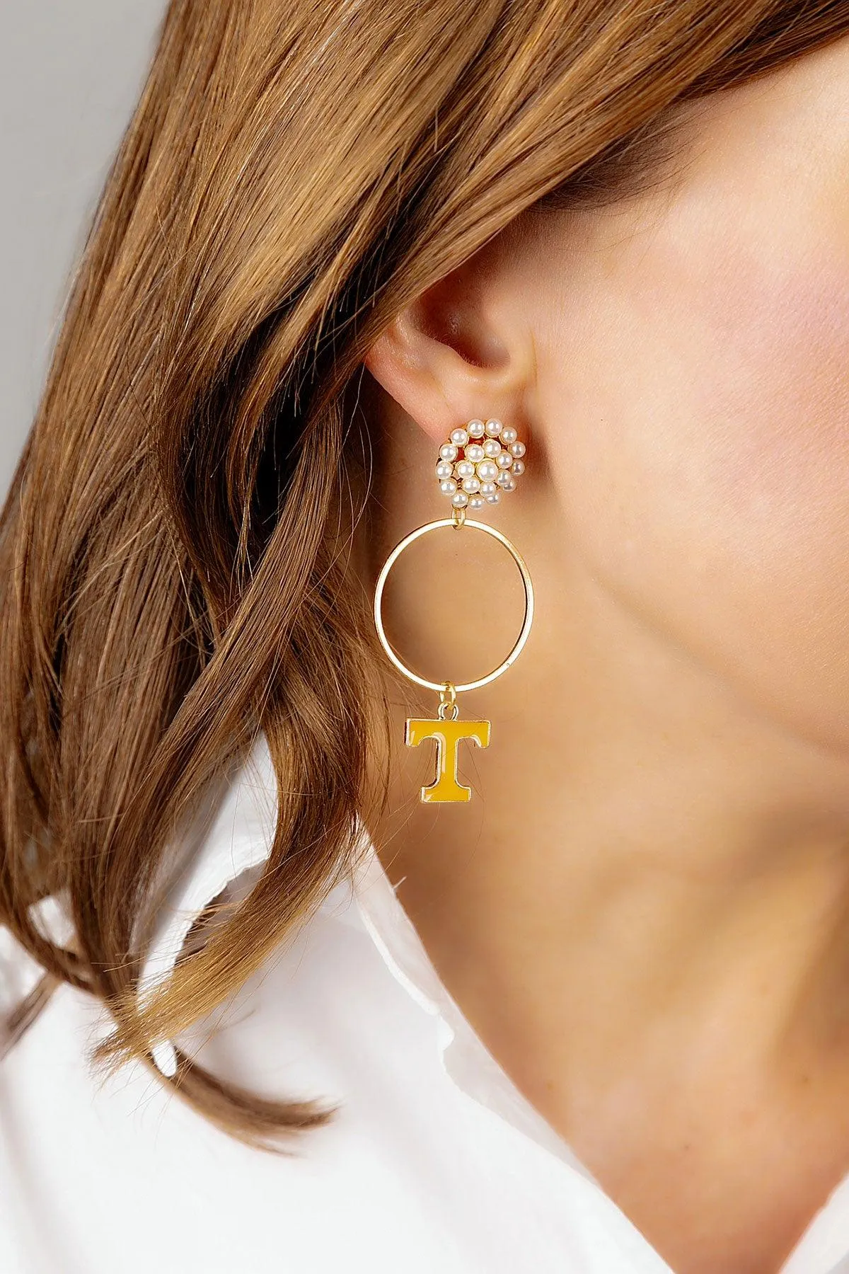 Tennessee Volunteers Pearl Cluster Enamel Hoop Earrings sold by Canvas Style product image thumbnail 2