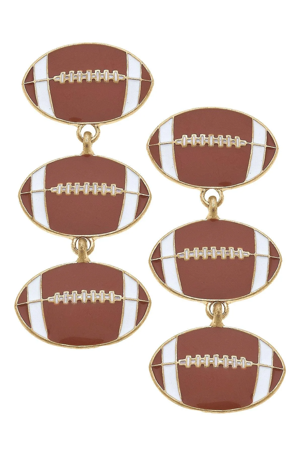 Football Triple Drop Enamel Earrings in Brown sold by Canvas Style