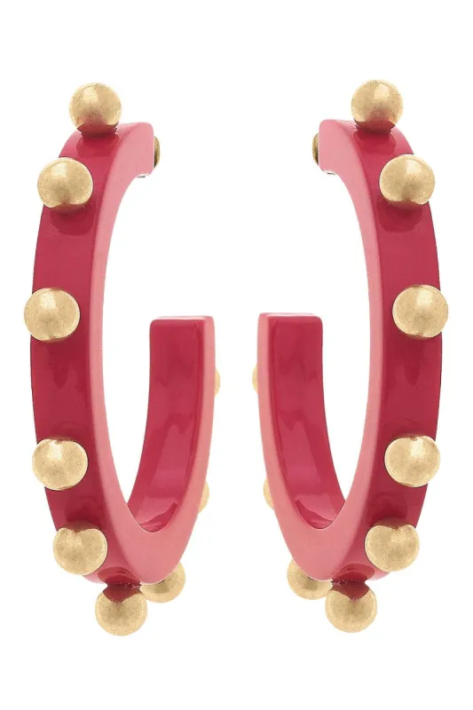 Kelley Studded Metal and Resin Hoop Earrings in Fuchsia sold by Canvas Style