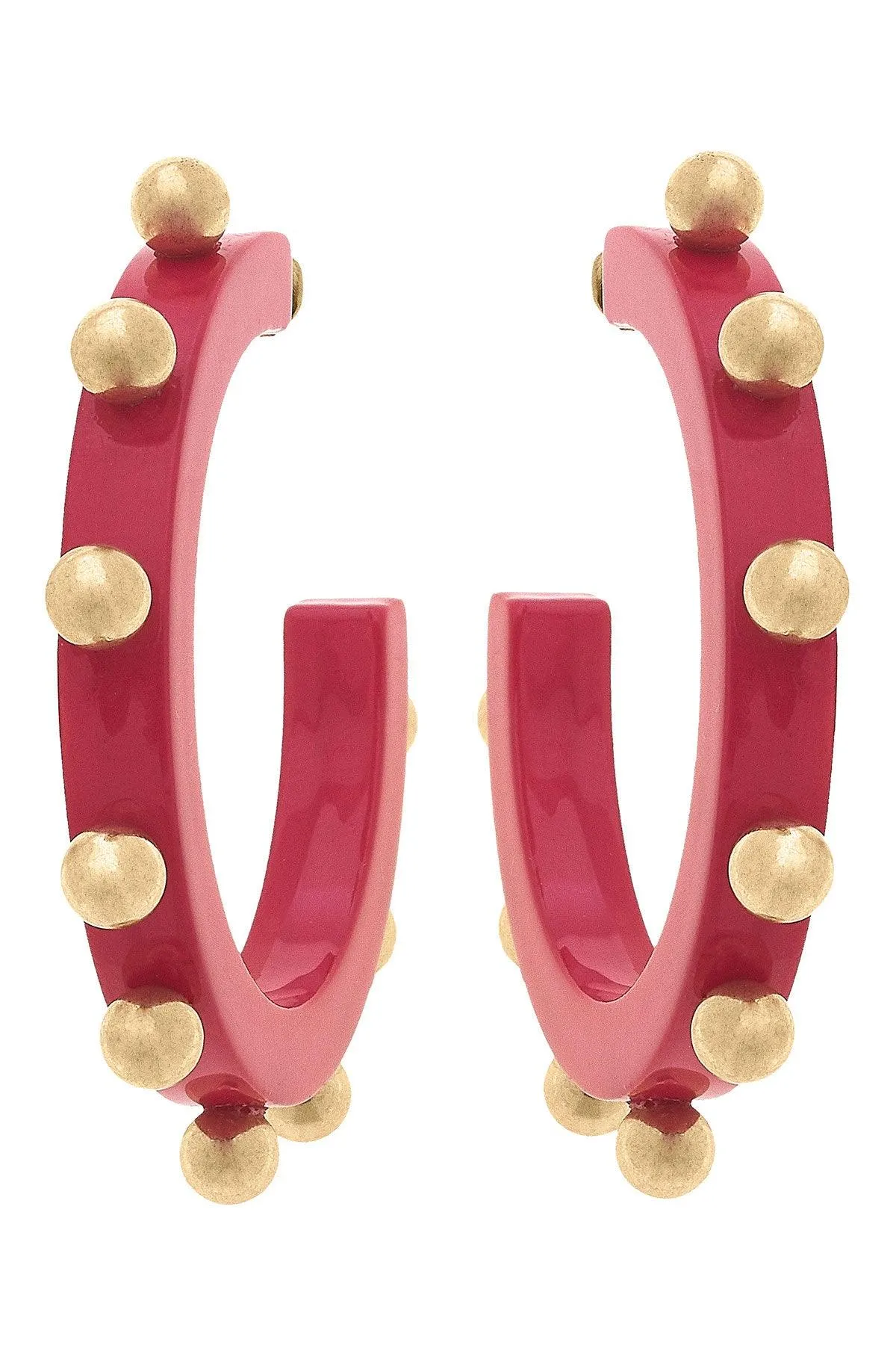 Kelley Studded Metal and Resin Hoop Earrings in Fuchsia sold by Canvas Style