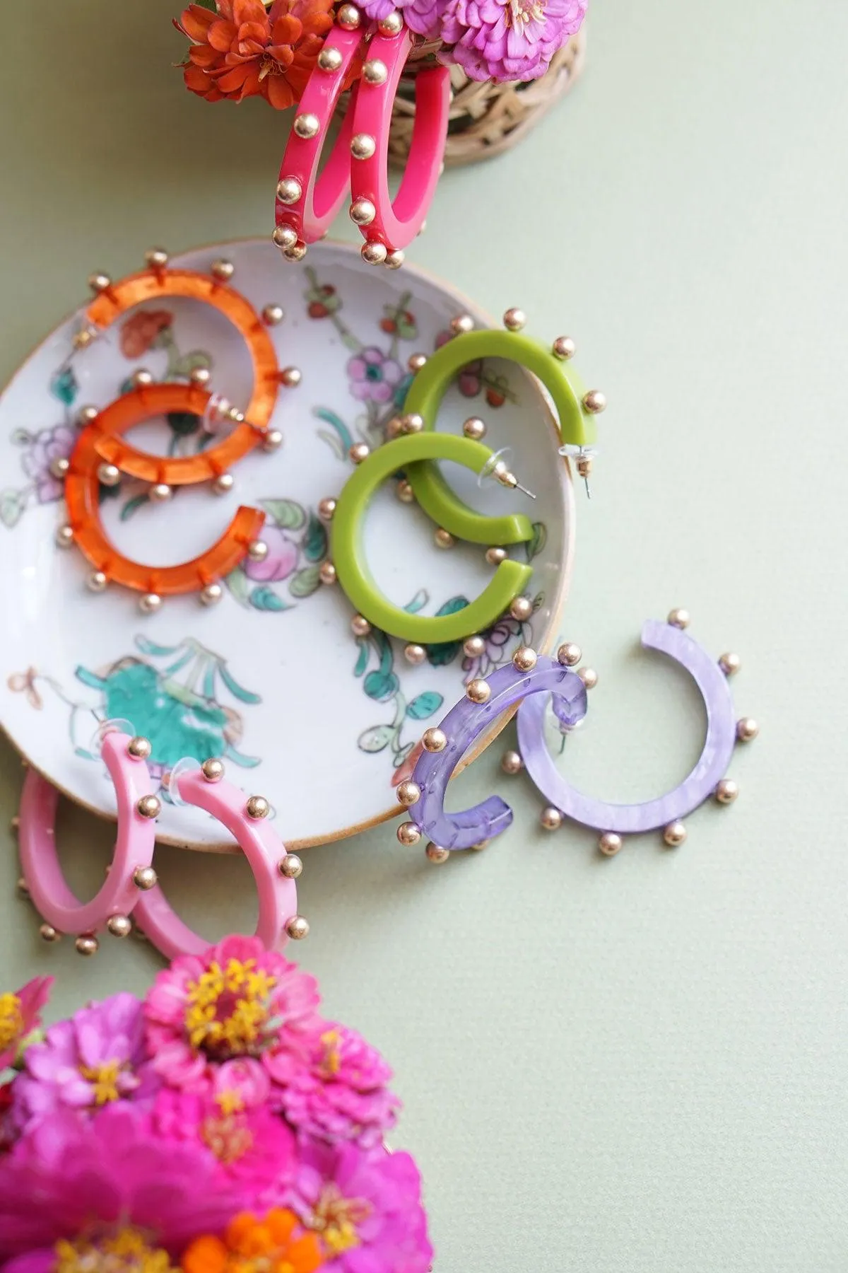 Kelley Studded Metal and Resin Hoop Earrings in Fuchsia sold by Canvas Style product image thumbnail 2