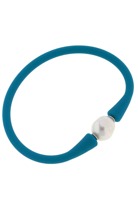 Bali Freshwater Pearl Silicone Bracelet in Teal - FINAL SALE sold by Canvas Style