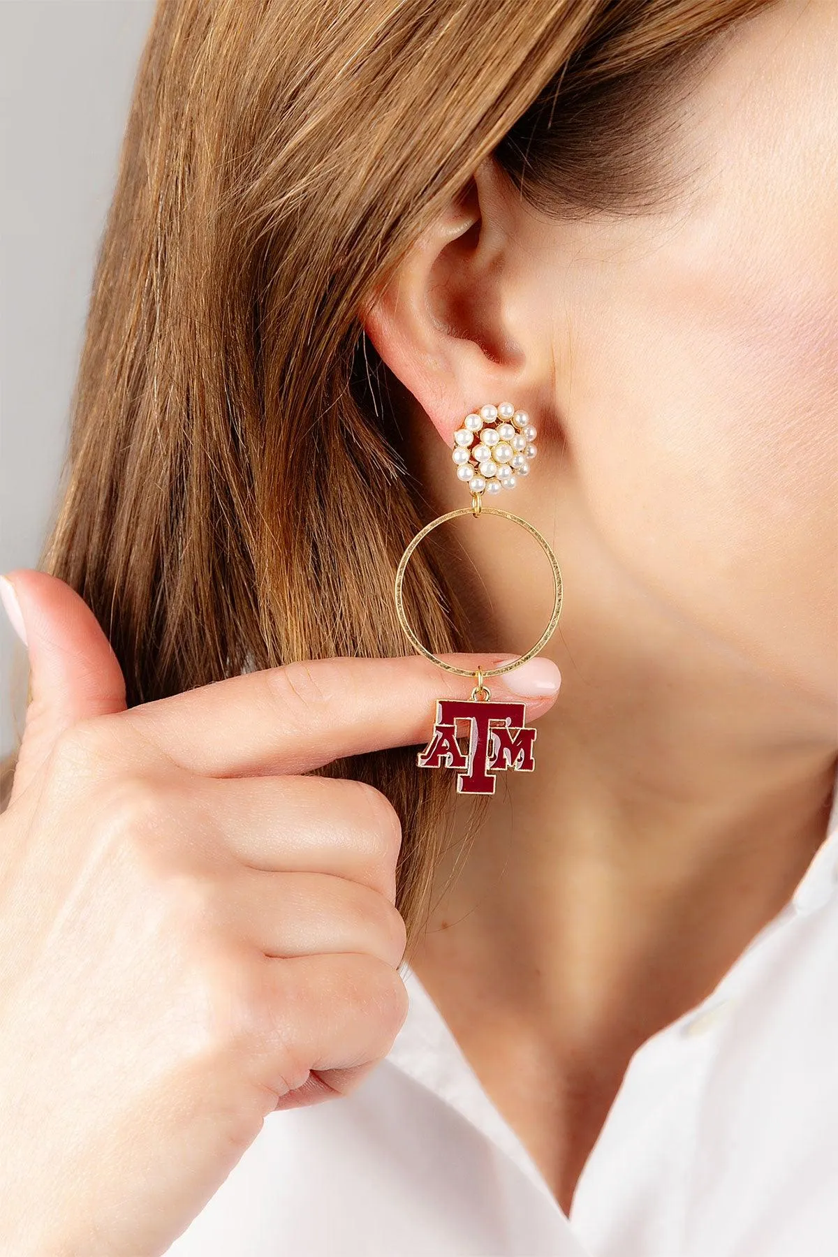 Texas A&M Aggies Pearl Cluster Enamel Hoop Earrings sold by Canvas Style product image thumbnail 2