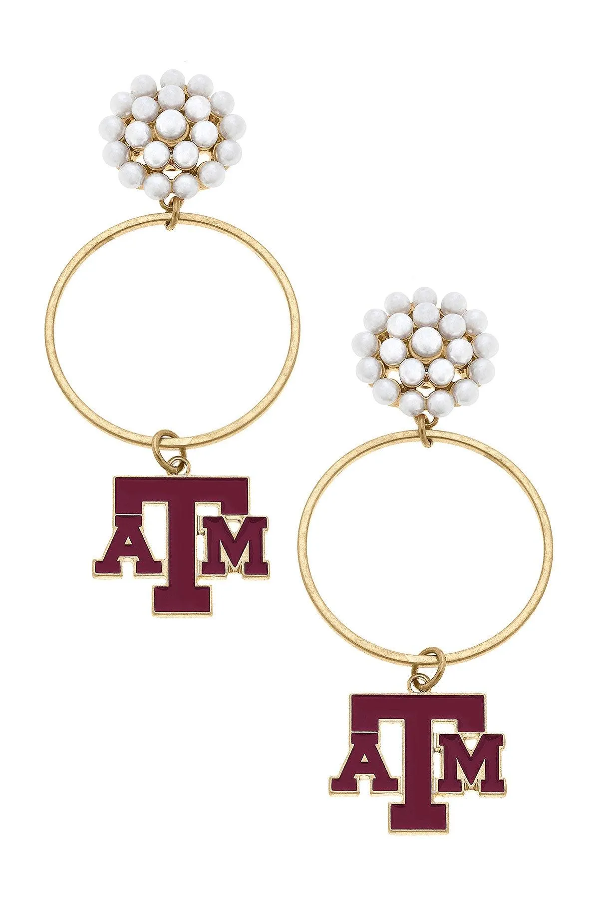 Texas A&M Aggies Pearl Cluster Enamel Hoop Earrings sold by Canvas Style