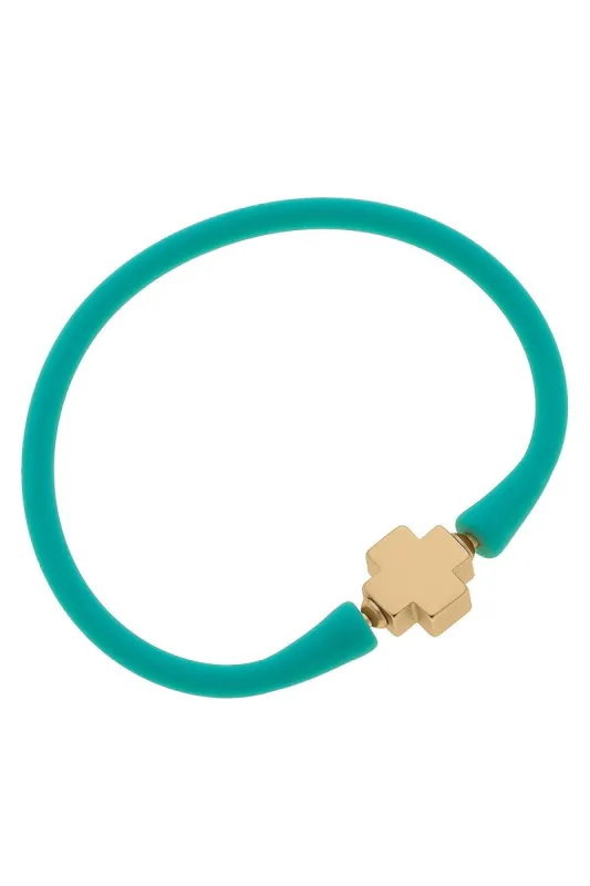 Bali 24K Gold Plated Cross Bead Silicone Bracelet in Mint - FINAL SALE sold by Canvas Style