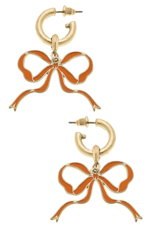 Veronica Game Day Bow Enamel Earrings in Burnt Orange sold by Canvas Style