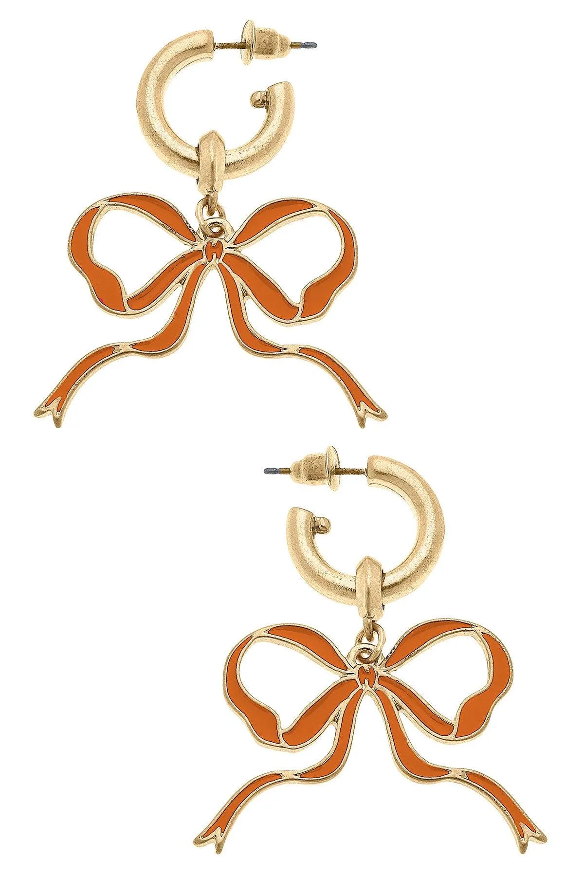 Veronica Game Day Bow Enamel Earrings in Burnt Orange sold by Canvas Style