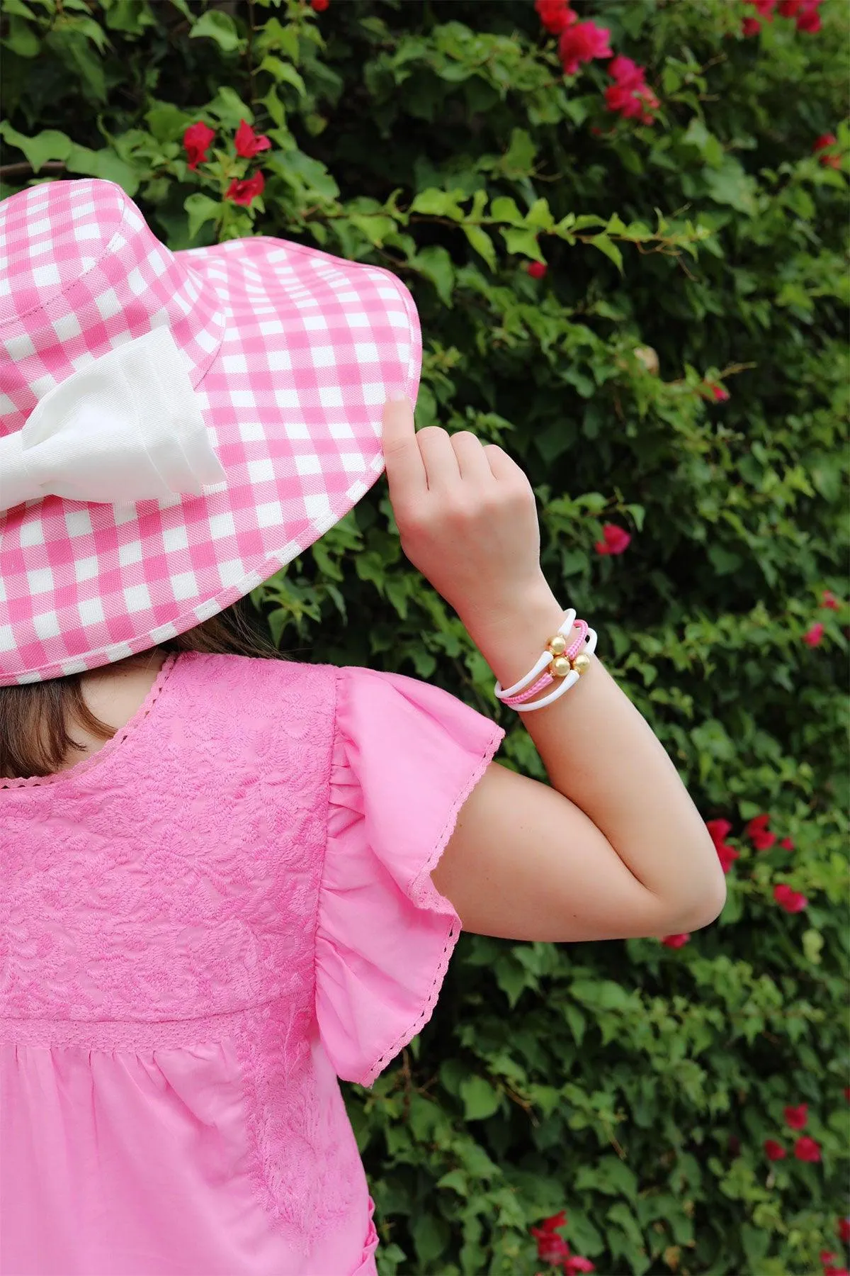 Bali 24K Gold Plated Ball Bead Silicone Bracelet in Pink Gingham - FINAL SALE sold by Canvas Style product image thumbnail 3