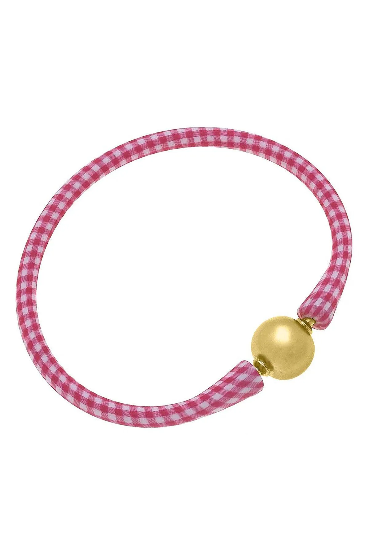 Bali 24K Gold Plated Ball Bead Silicone Bracelet in Pink Gingham - FINAL SALE sold by Canvas Style