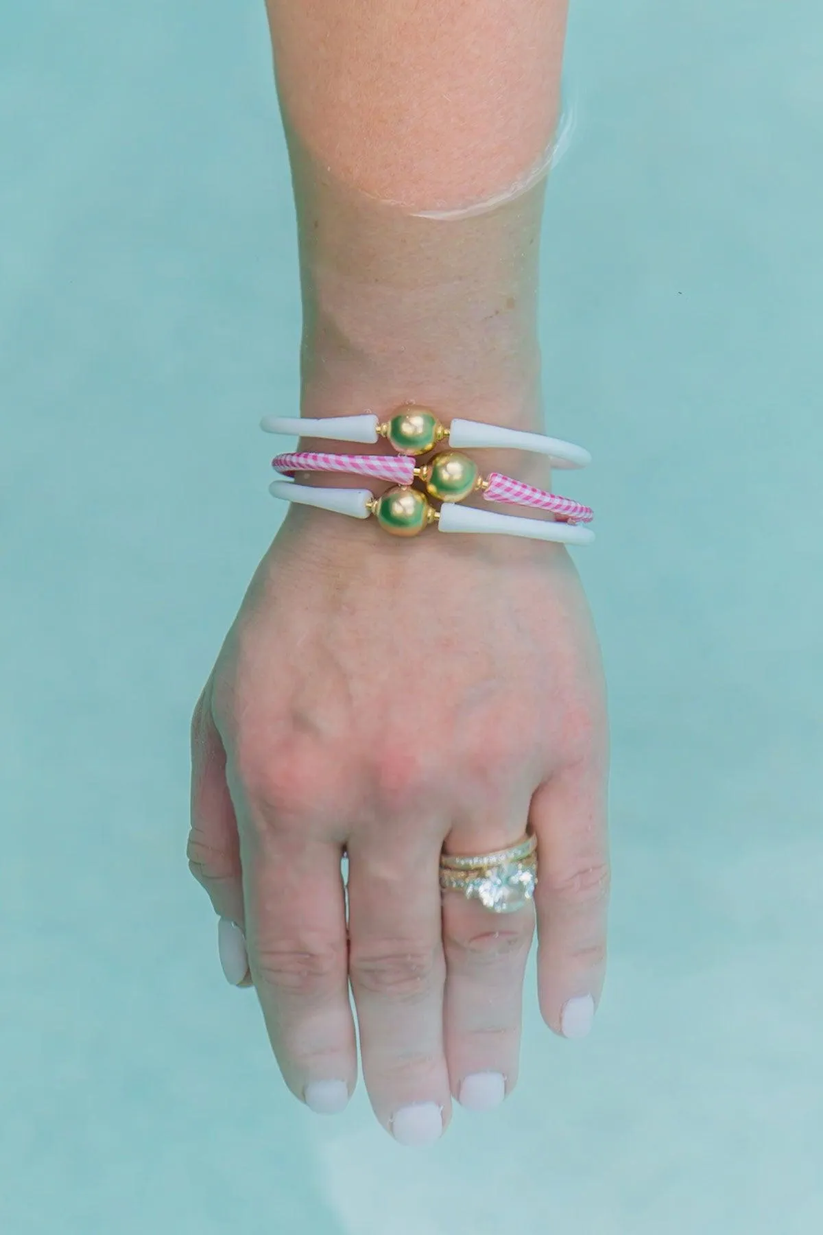 Bali 24K Gold Plated Ball Bead Silicone Bracelet in Pink Gingham - FINAL SALE sold by Canvas Style product image thumbnail 2