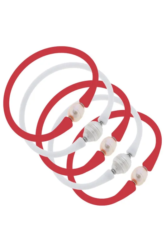 Bali Game Day Freshwater Pearl Bracelet Set of 5 in Crimson & White sold by Canvas Style