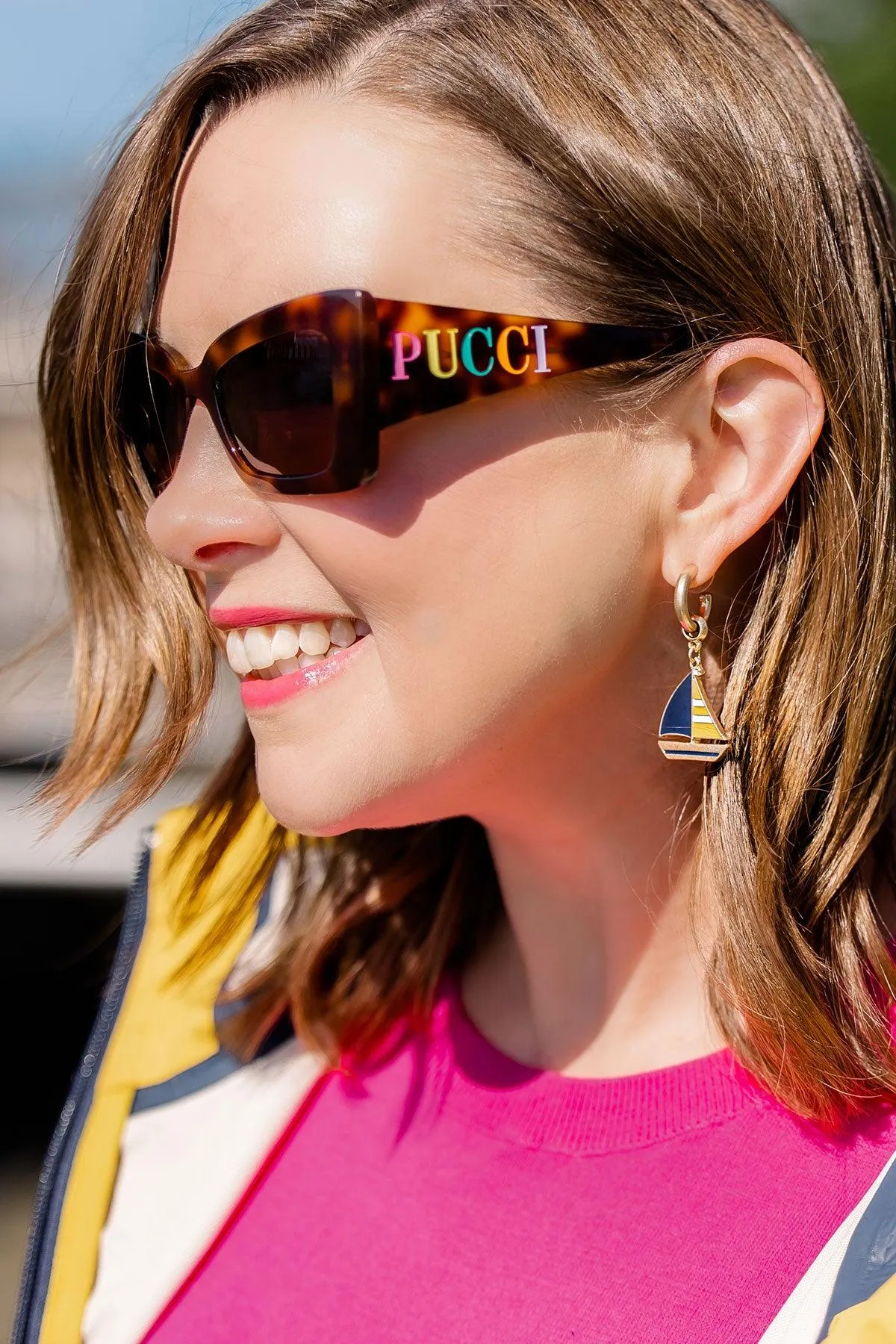 Crew Enamel Sailboat Earrings in Yellow & Navy sold by Canvas Style product image thumbnail 2