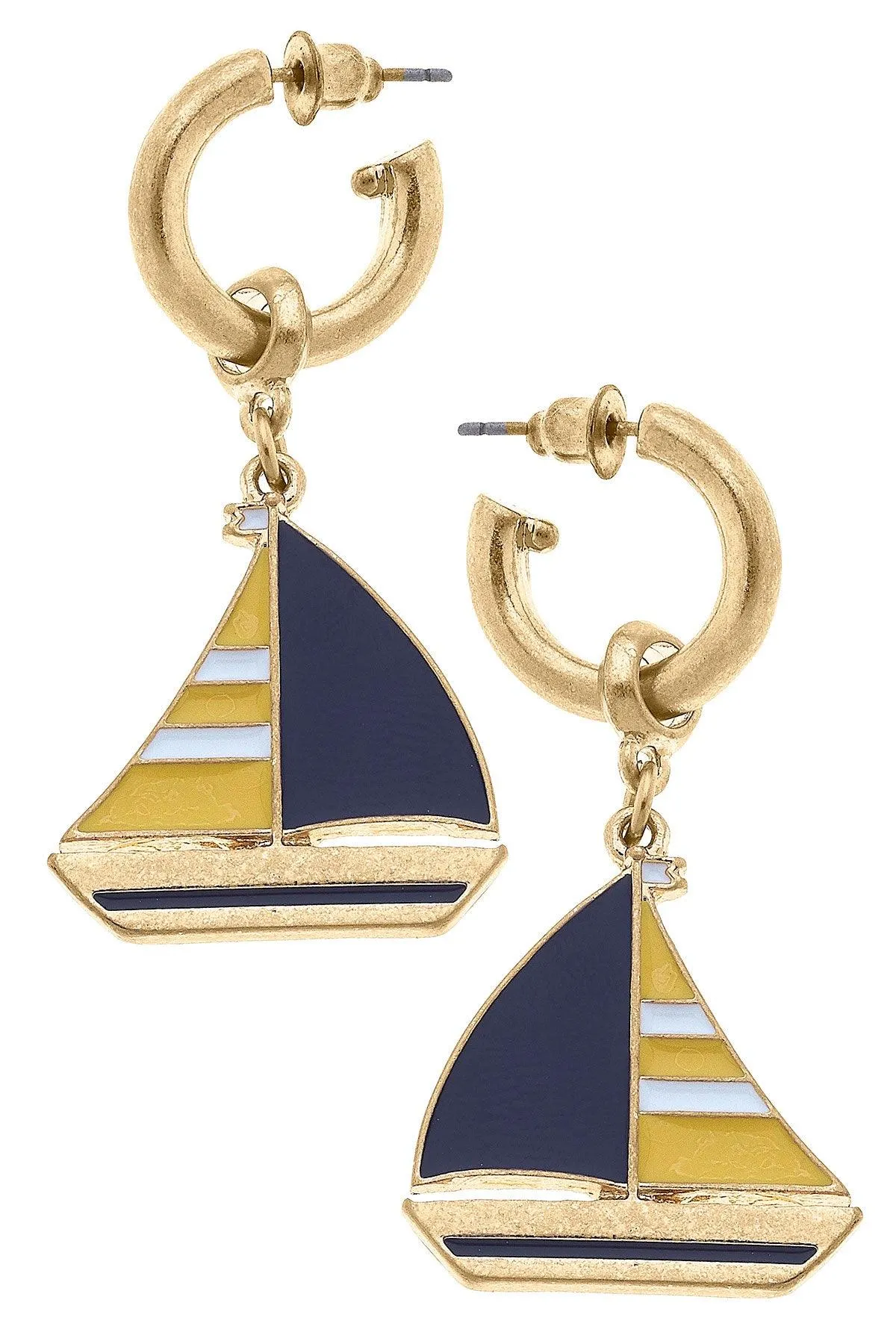 Crew Enamel Sailboat Earrings in Yellow & Navy sold by Canvas Style