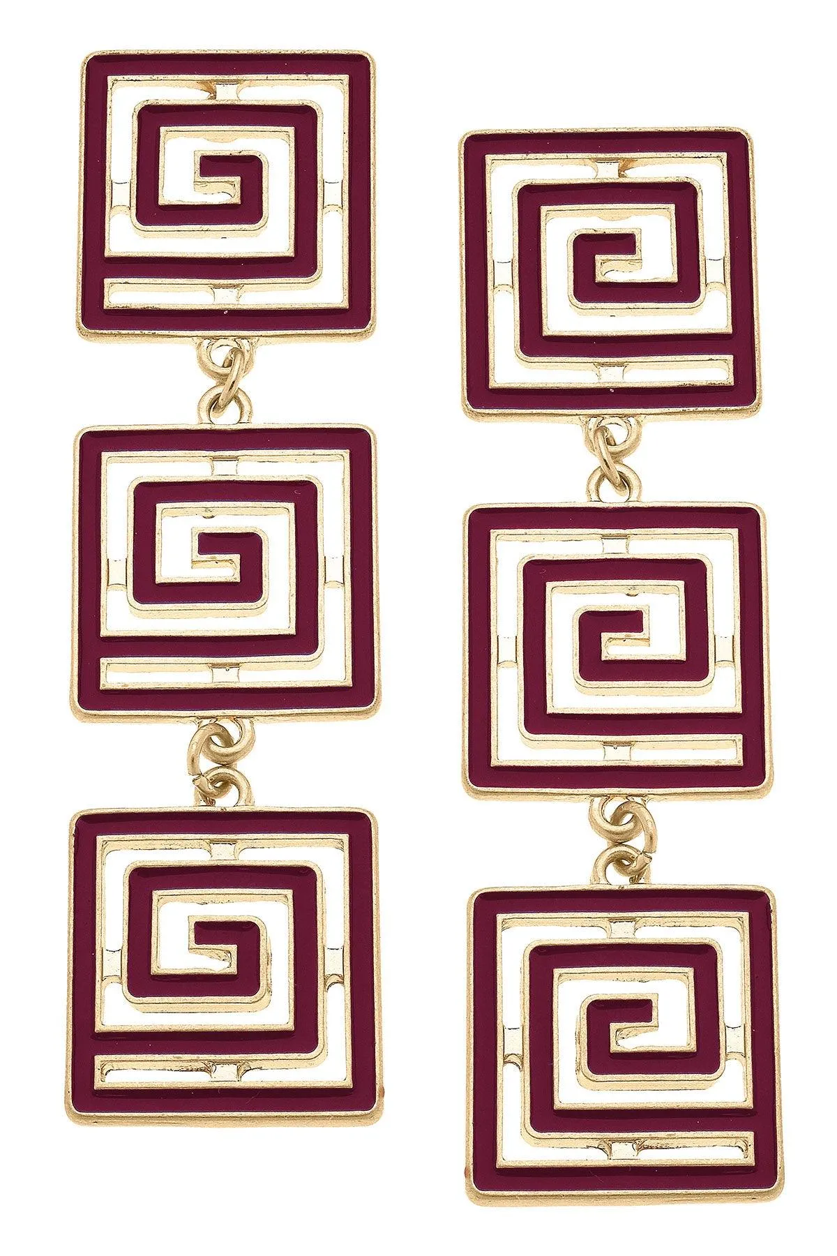 Gretchen Game Day Greek Keys Linked Enamel Earrings in Maroon sold by Canvas Style