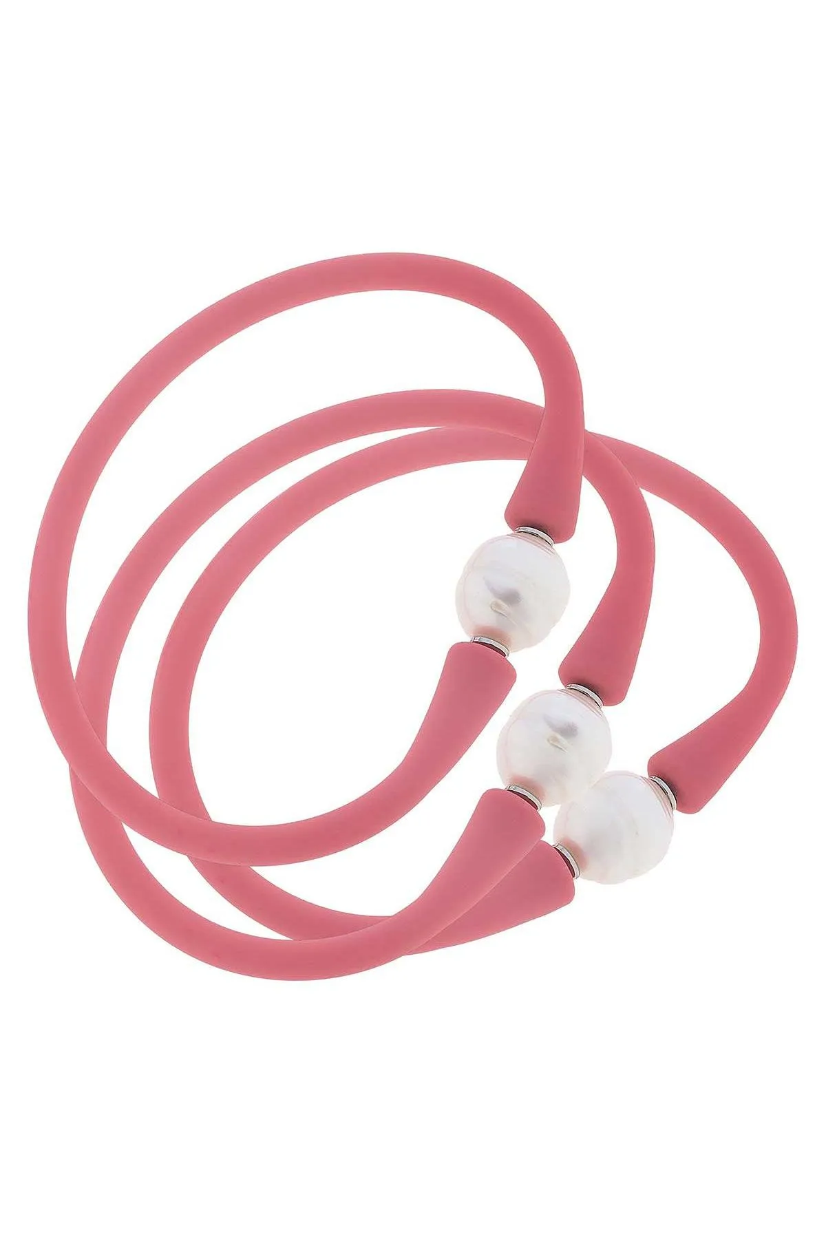 Bali Freshwater Pearl Silicone Bracelet Set of 3 in Pink - FINAL SALE sold by Canvas Style