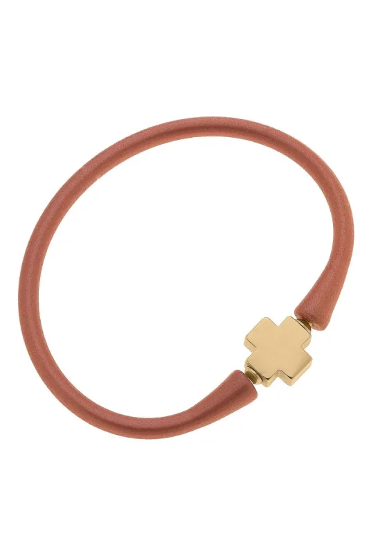 Bali 24K Gold Plated Cross Bead Silicone Bracelet in Metallic Bronze - FINAL SALE sold by Canvas Style