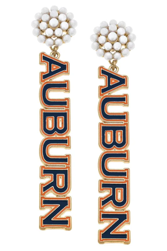 Auburn Tigers Pearl Cluster Outline Enamel Drop Earrings sold by Canvas Style