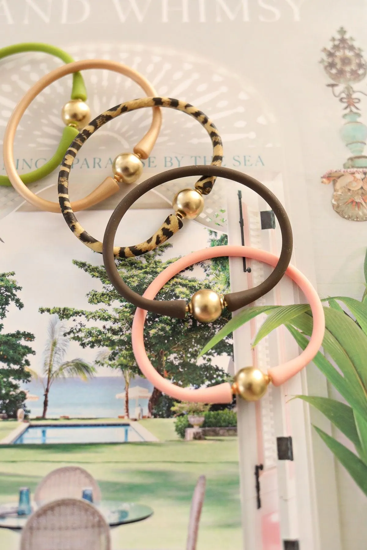 Bali 24K Gold Plated Ball Bead Silicone Bracelet in Peridot - FINAL SALE sold by Canvas Style product image thumbnail 2