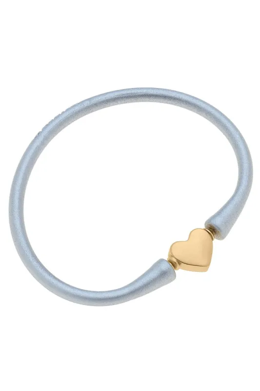Bali Heart Bead Silicone Bracelet in Metallic Silver - FINAL SALE sold by Canvas Style