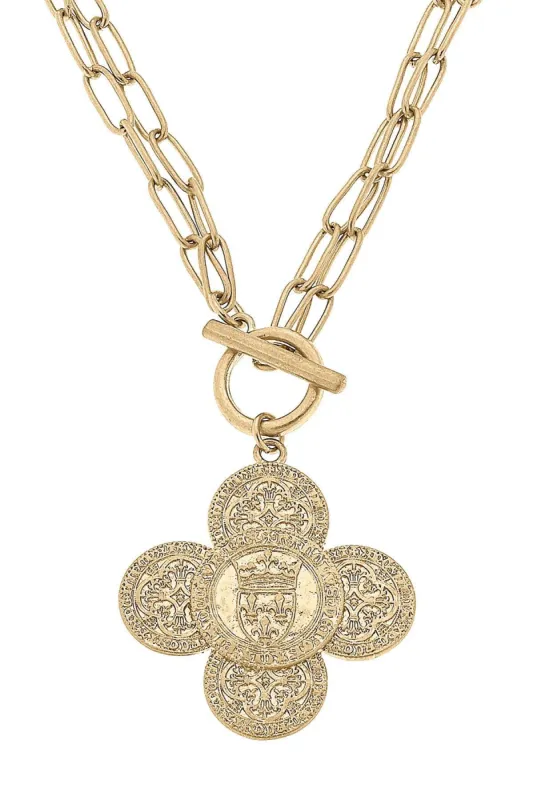 CANVAS Style x MaryCatherineStudio French Quatrefoil T-Bar 2 in 1 Necklace in Worn Gold - FINAL SALE made by Canvas