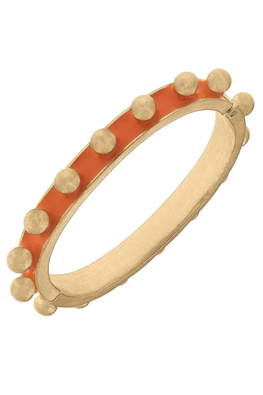 Jenna Chunky Enamel Studded Metal Hinge Bangle in Orange sold by Canvas Style