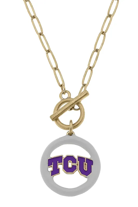TCU Horned Frogs Logo Enamel T-Bar 16" Necklace sold by Canvas Style