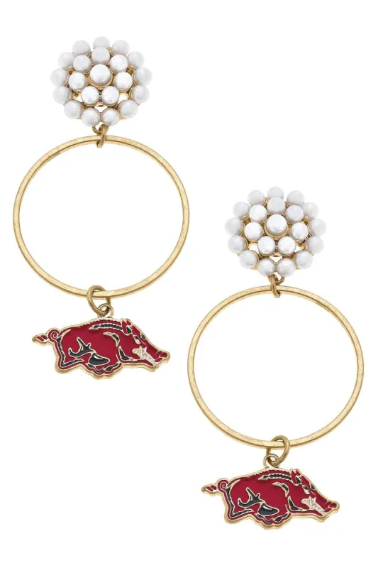 Arkansas Razorbacks Pearl Cluster Enamel Hoop Earrings sold by Canvas Style