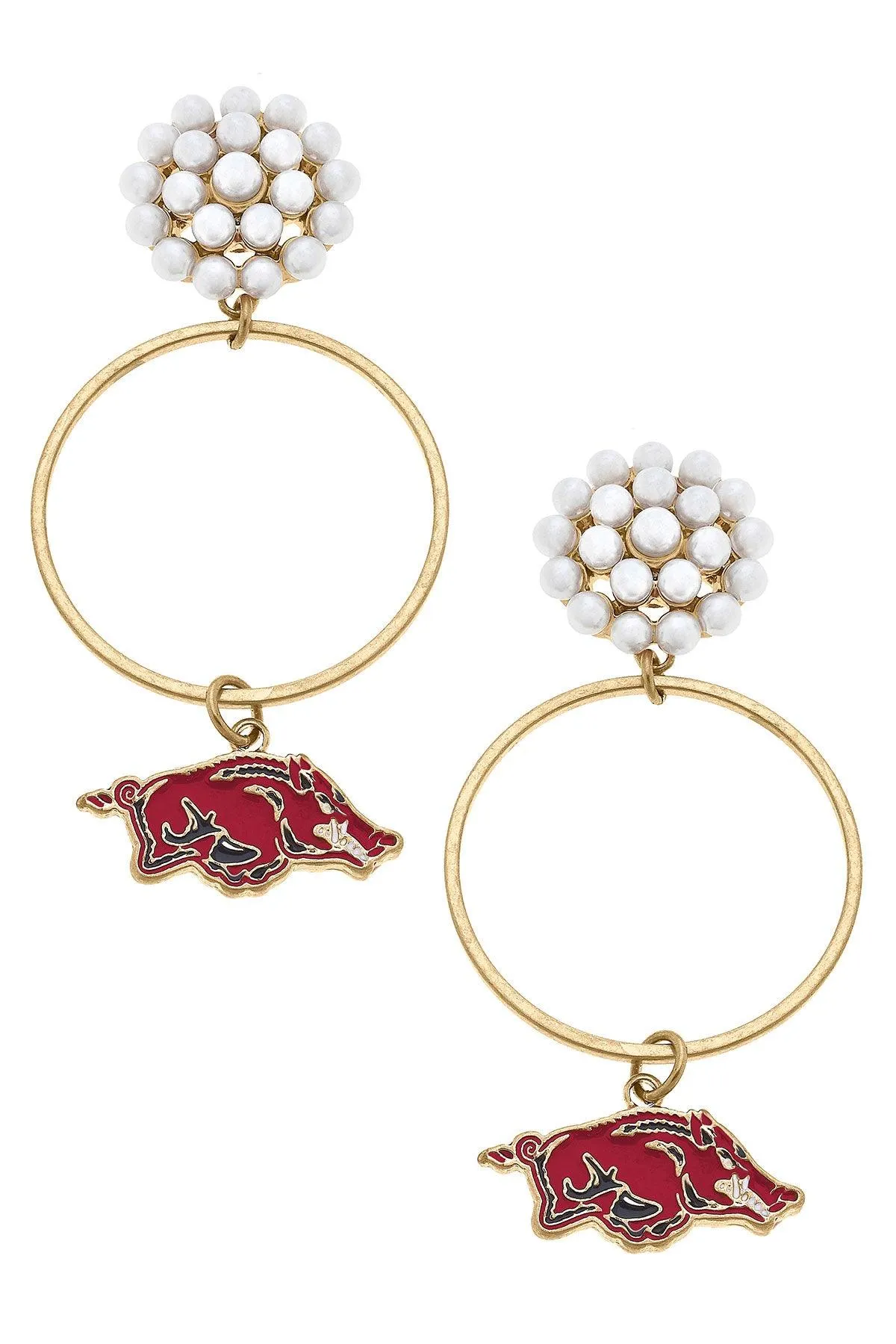 Arkansas Razorbacks Pearl Cluster Enamel Hoop Earrings sold by Canvas Style