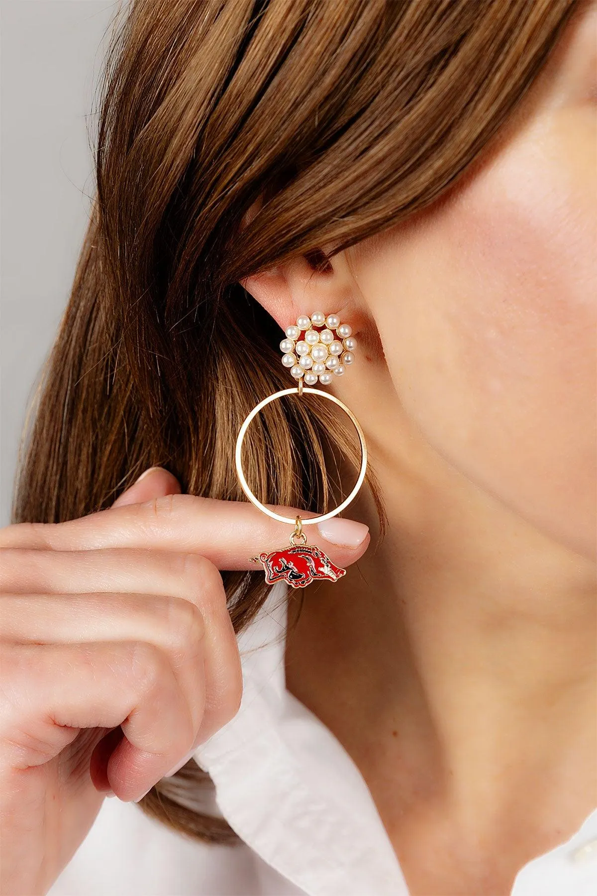 Arkansas Razorbacks Pearl Cluster Enamel Hoop Earrings sold by Canvas Style product image thumbnail 2