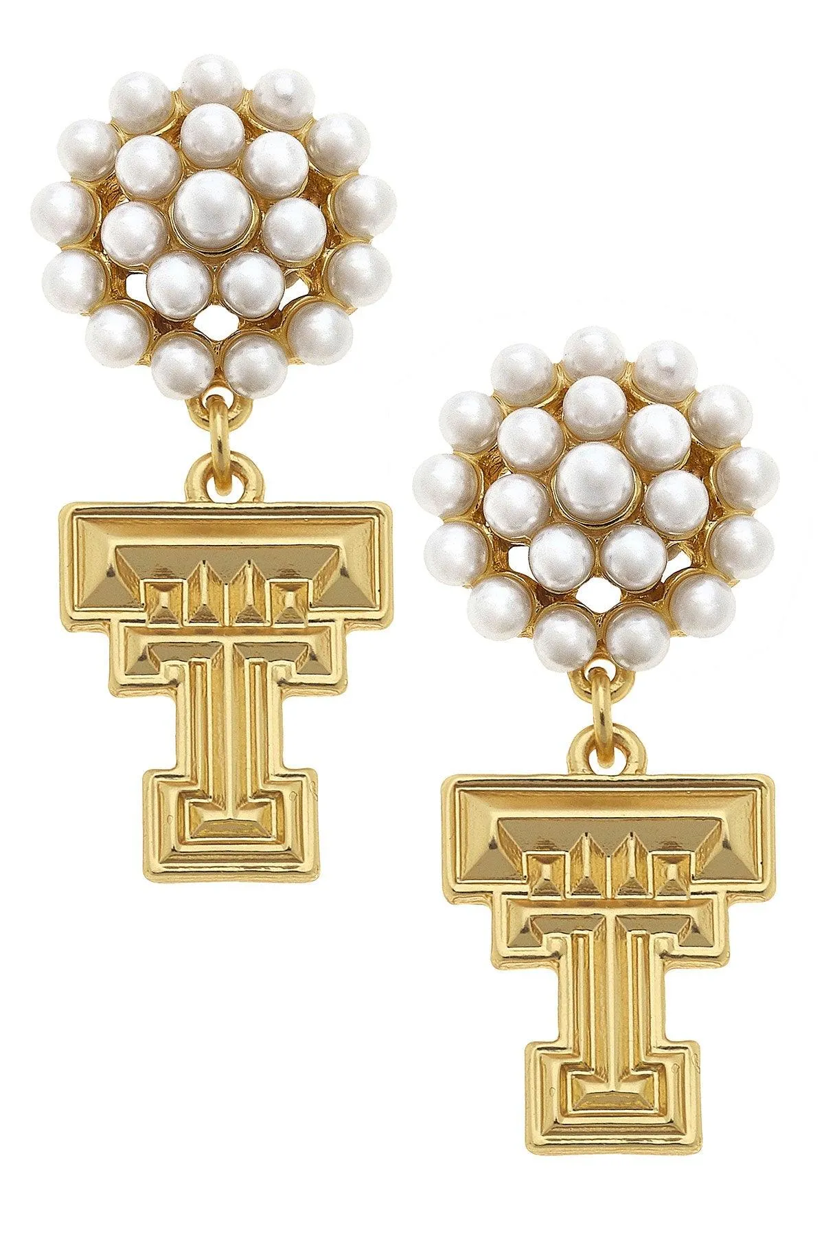 Texas Tech Red Raiders Pearl Cluster 24K Gold Plated Logo Earrings sold by Canvas Style