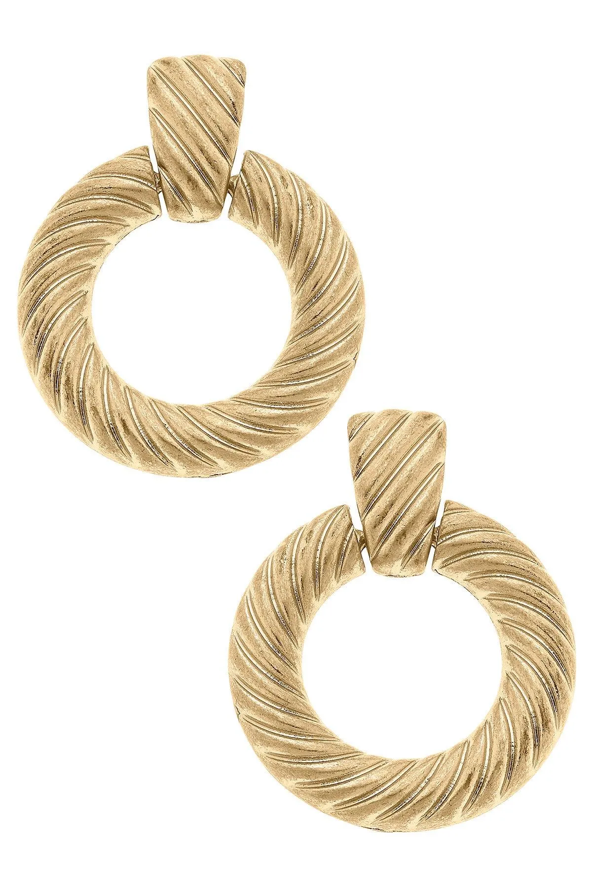 Kyra Twisted Metal Drop Hoop Earrings in Worn Gold - FINAL SALE sold by Canvas Style