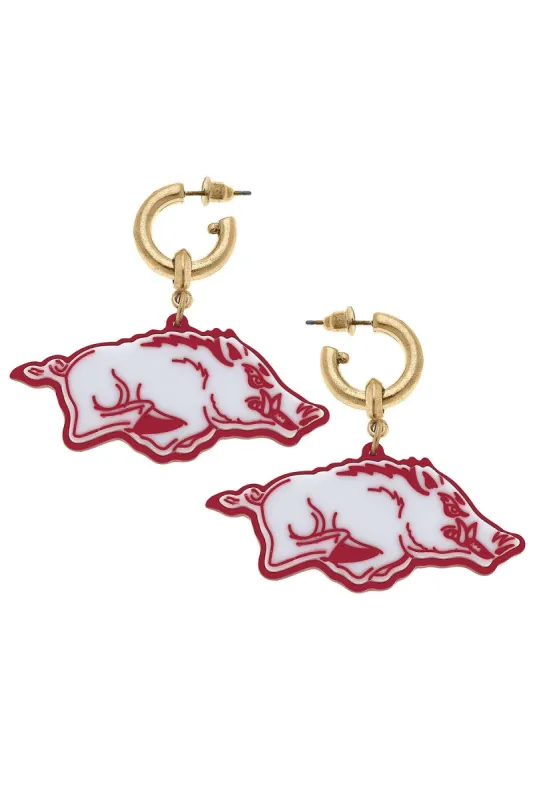 Arkansas Razorbacks Resin Logo Drop Hoop Earrings sold by Canvas Style