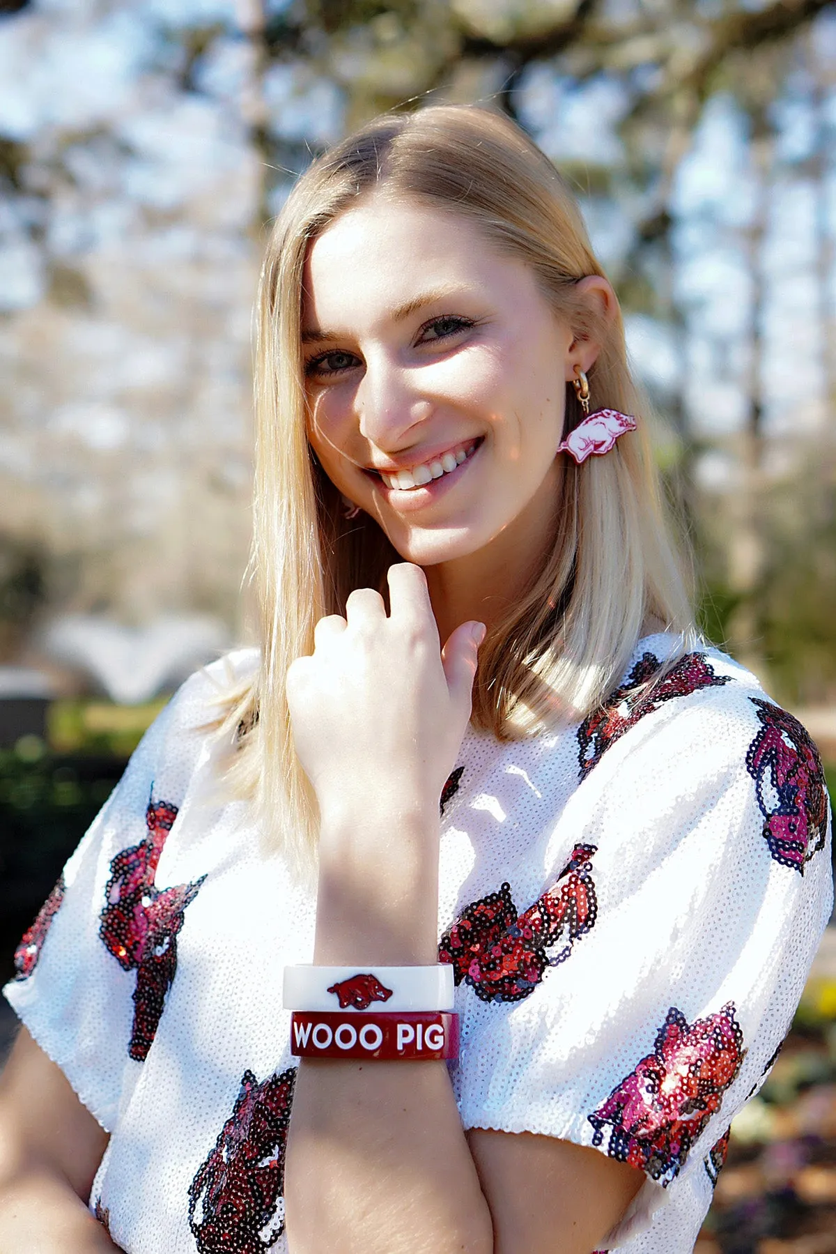 Arkansas Razorbacks Resin Logo Drop Hoop Earrings sold by Canvas Style product image thumbnail 2