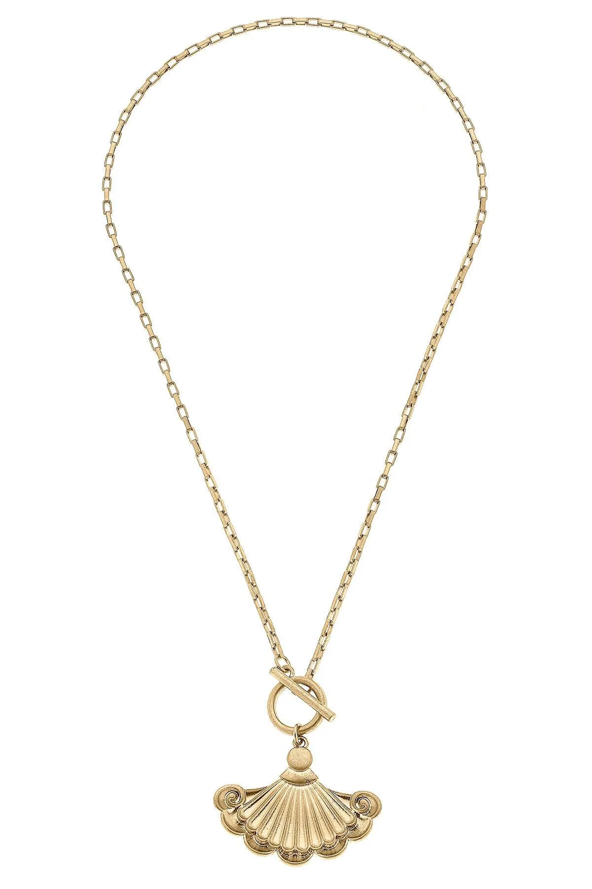 Inès French Fan Pendant T-Bar Necklace in Worn Gold sold by Canvas Style product image thumbnail 2