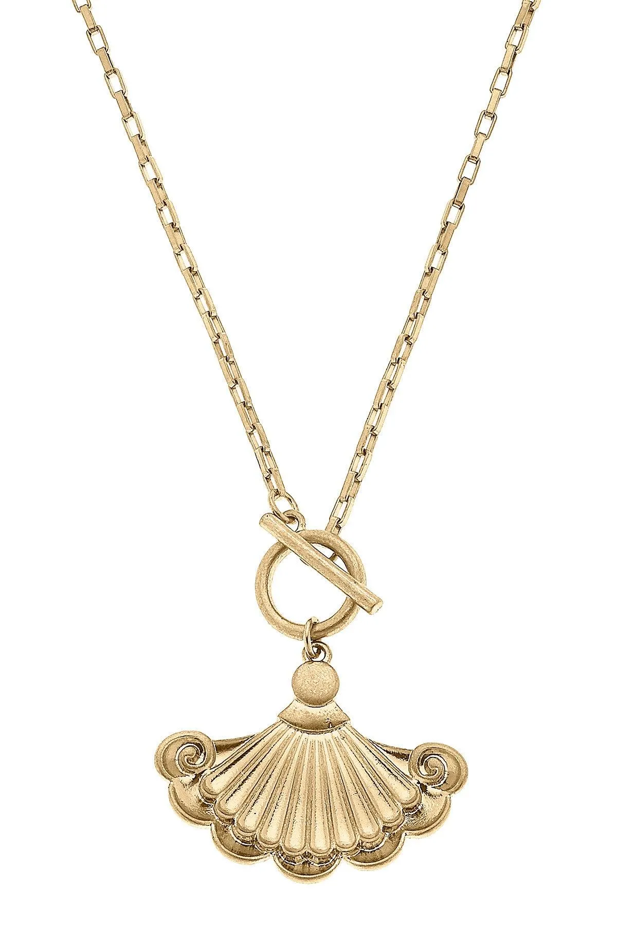 Inès French Fan Pendant T-Bar Necklace in Worn Gold sold by Canvas Style