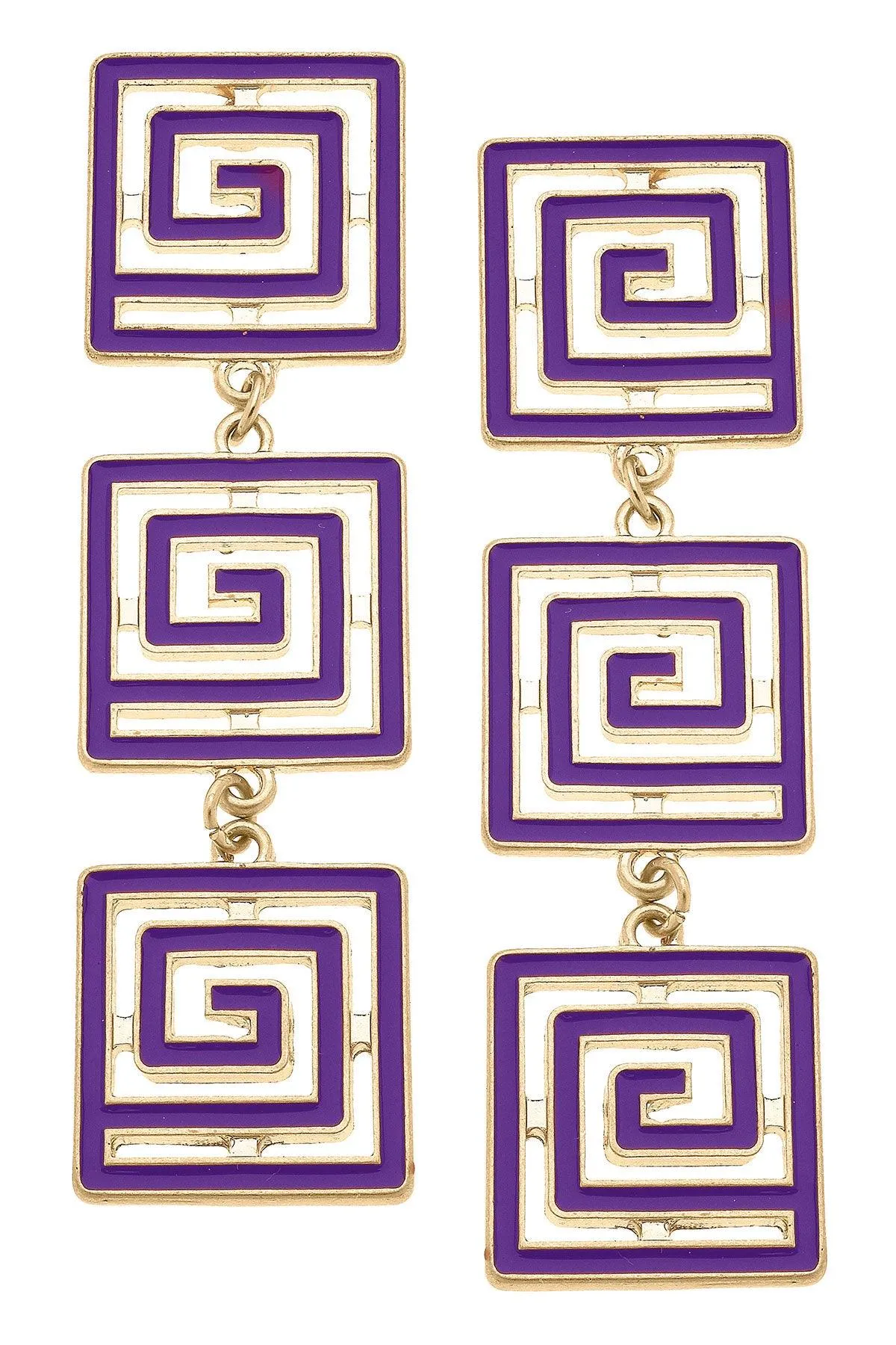 Gretchen Game Day Greek Keys Linked Enamel Earrings in Purple sold by Canvas Style