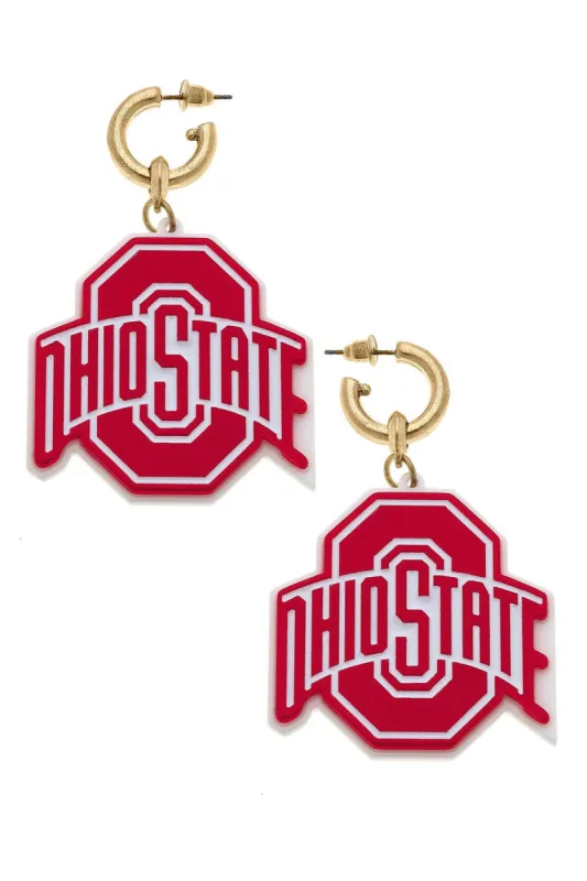 Ohio State Buckeyes Resin Logo Drop Hoop Earrings sold by Canvas Style