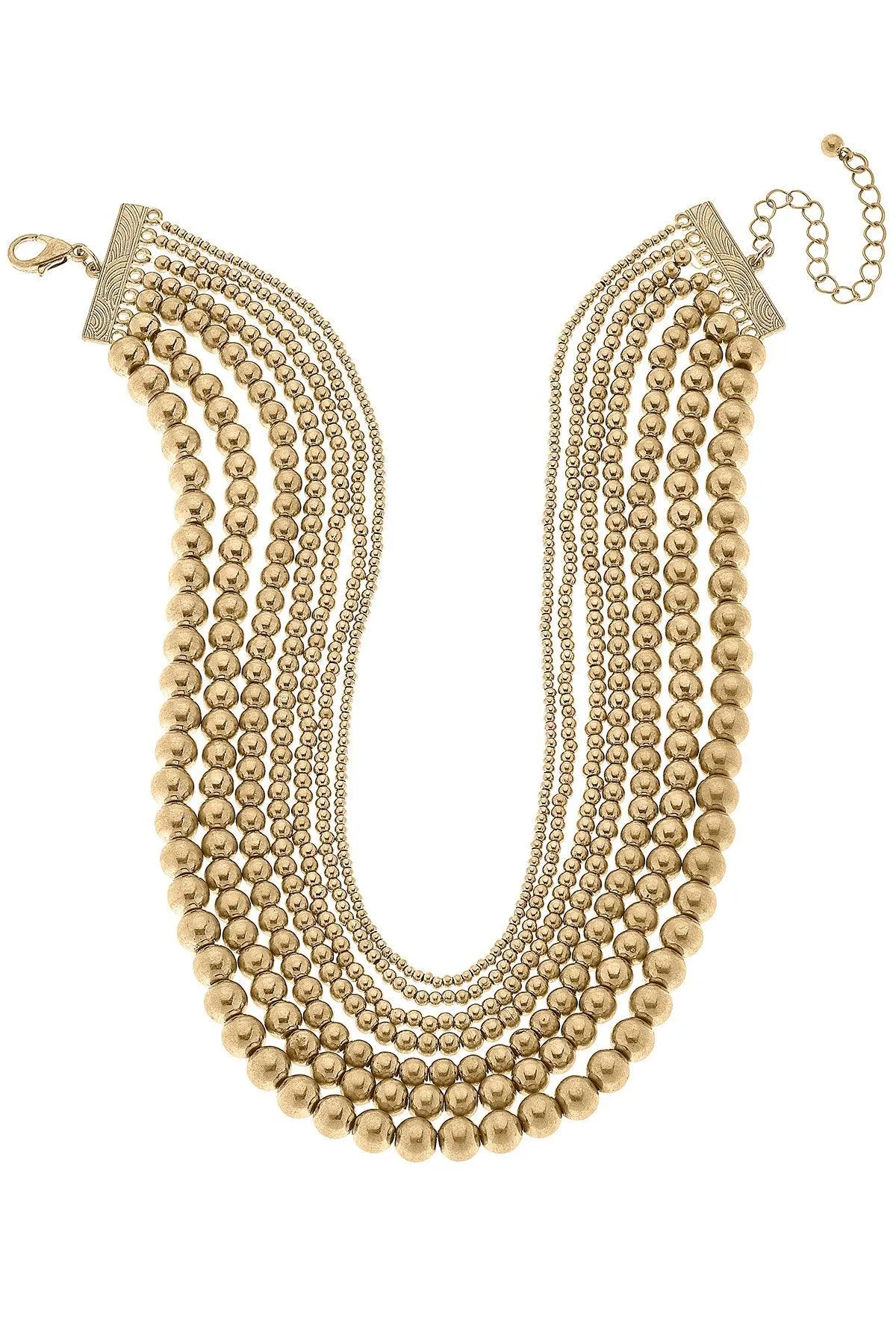 Aubrielle Metal Ball Bead Layered Necklace in Worn Gold sold by Canvas Style
