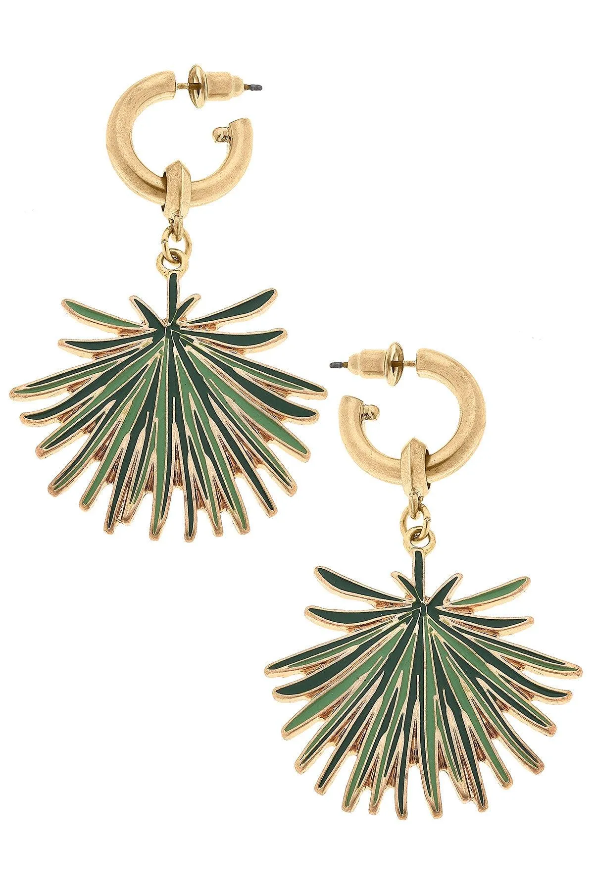 CANVAS Style x @thelovelyflamingo Palm Leaf Drop Hoop Earring in Worn Gold sold by Canvas Style