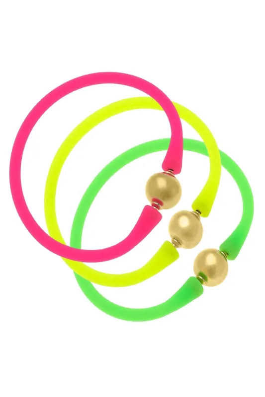 Bali 24K Gold Bracelet Set of 3 in Neon Pink, Neon Green & Neon Yellow - FINAL SALE sold by Canvas Style