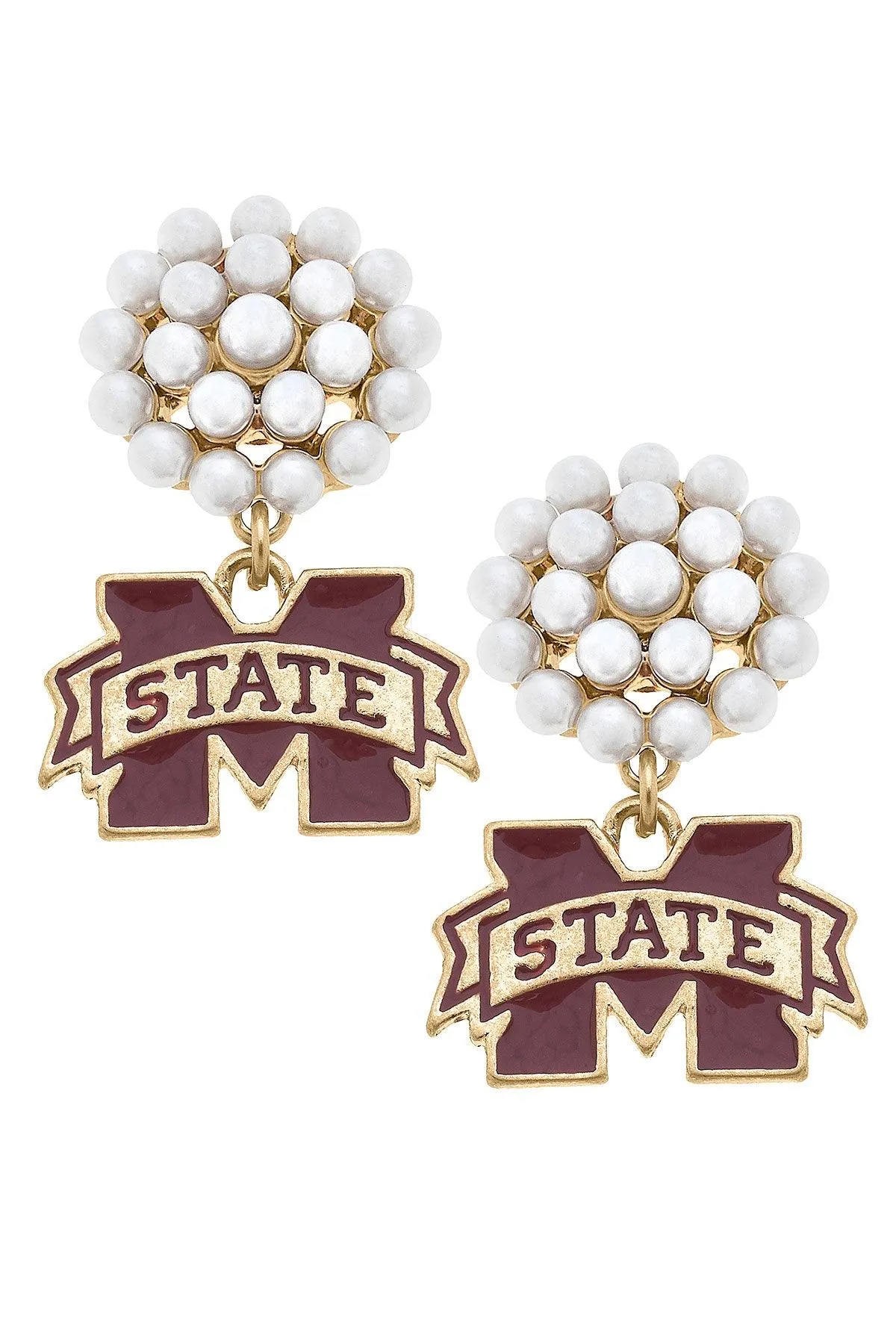 Mississippi State Bulldogs Pearl Cluster Enamel Drop Earring sold by Canvas Style