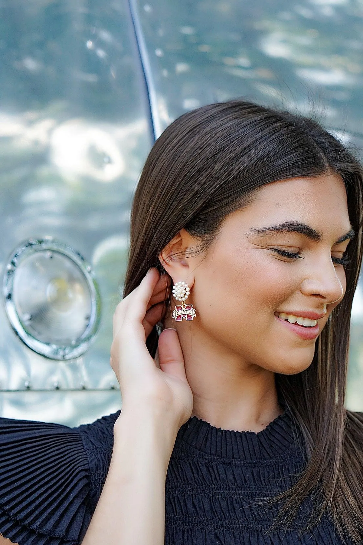 Mississippi State Bulldogs Pearl Cluster Enamel Drop Earring sold by Canvas Style product image thumbnail 2