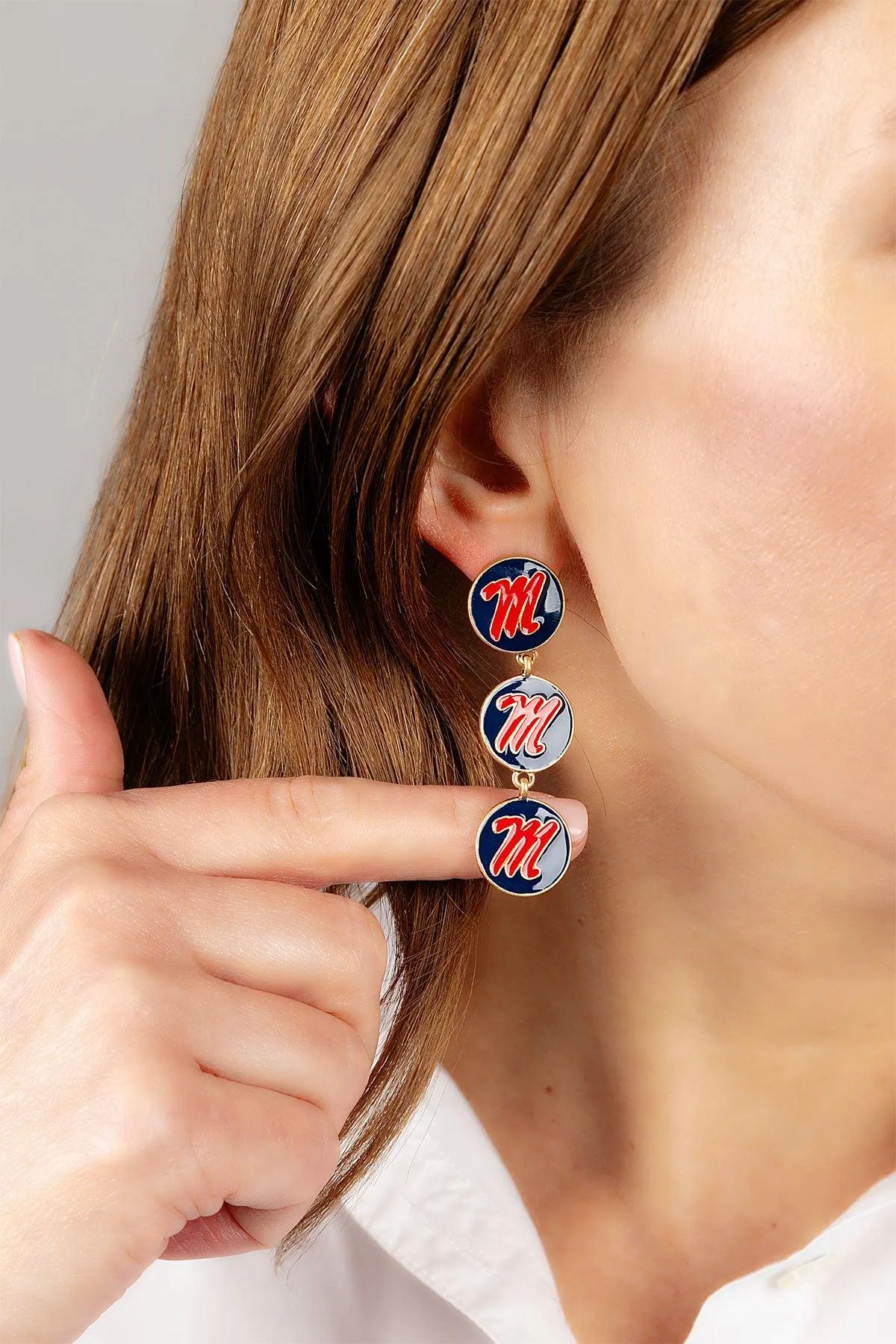 Ole Miss Rebels Triple Drop Enamel Earrings - FINAL SALE sold by Canvas Style product image thumbnail 3