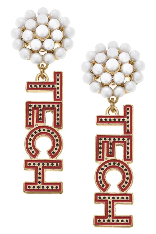 Texas Tech Red Raiders Pearl Cluster Dotted Enamel Drop Earrings - FINAL SALE sold by Canvas Style