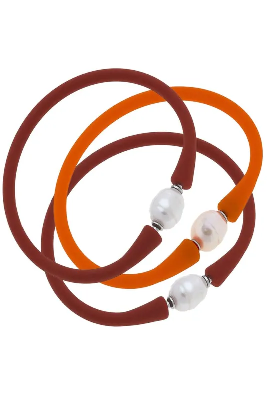 Bali Freshwater Pearl Silicone Bracelet Pumpkin Spice Stack of 3 in Rust & Orange - FINAL SALE sold by Canvas Style