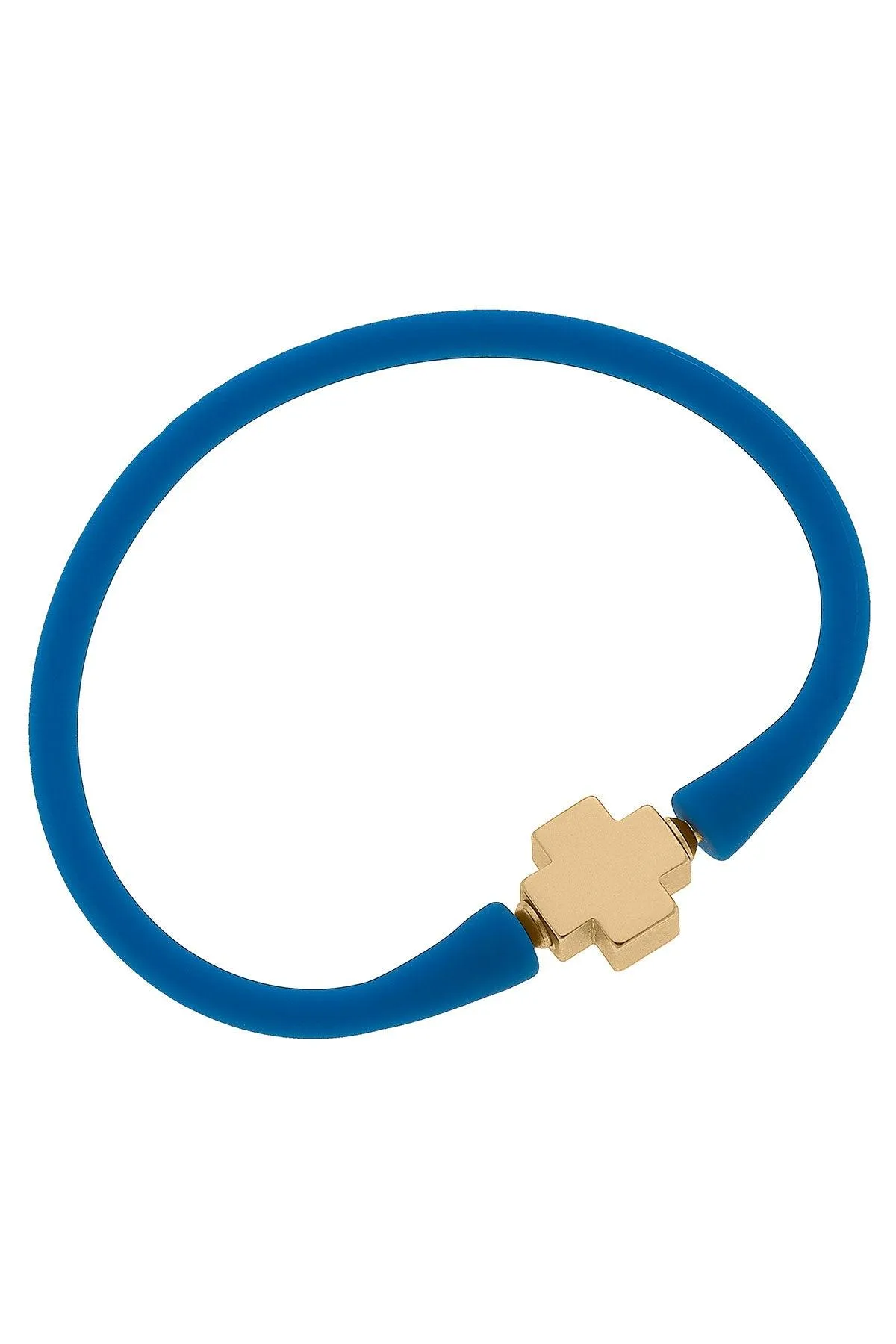 Bali 24K Gold Plated Cross Bead Silicone Bracelet in Blue - FINAL SALE sold by Canvas Style