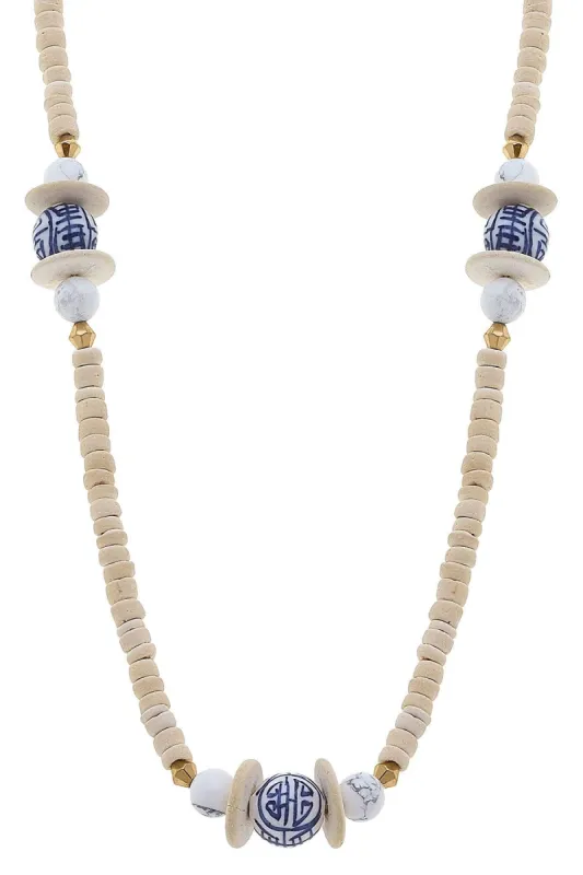Savoy Blue & White Chinoiserie & Painted Wood Necklace - FINAL SALE sold by Canvas Style