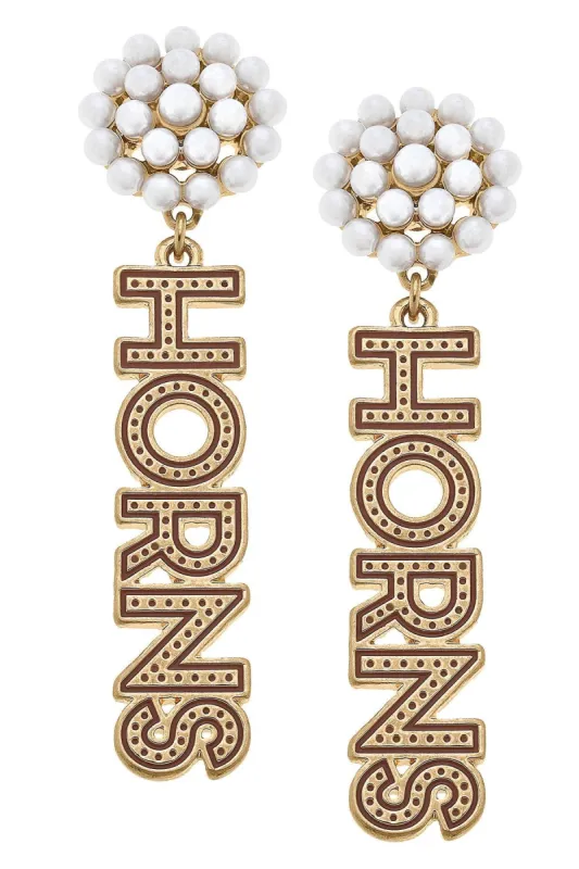 Texas Longhorns Pearl Cluster Dotted Enamel Drop Earrings sold by Canvas Style